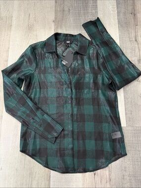 PAIGE Bevyn Silk Blend Metallic Plaid Button Front Shirt / Blouse NWT